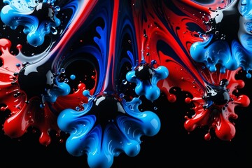 Colorful explosion. Chaotic mixture of red, blue, and black liquid. Ink stain.