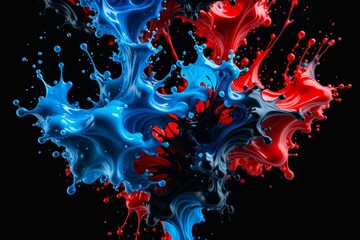 Colorful explosion. Chaotic mixture of red, blue, and black liquid. Ink stain.