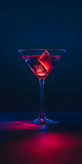 Taça de Martini Brilhante com Reflexos de Luz Neon