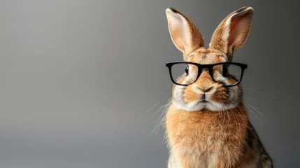 Foto op Aluminium Playful rabbit sporting glasses in a studio setup, presenting a charming image with room for text. © Ilja