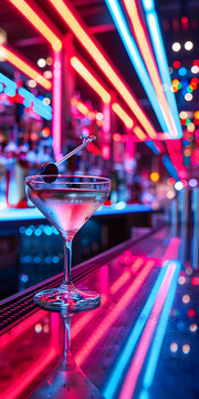 Taça de Martini Brilhante com Reflexos de Luz Neon