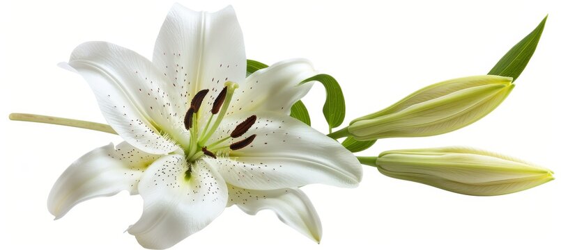 Funeral lily on white backdrop with generous room for text placement and design customization