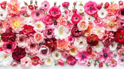 Naklejka premium Colorful assortment of flowers on white background with ample space for text placement