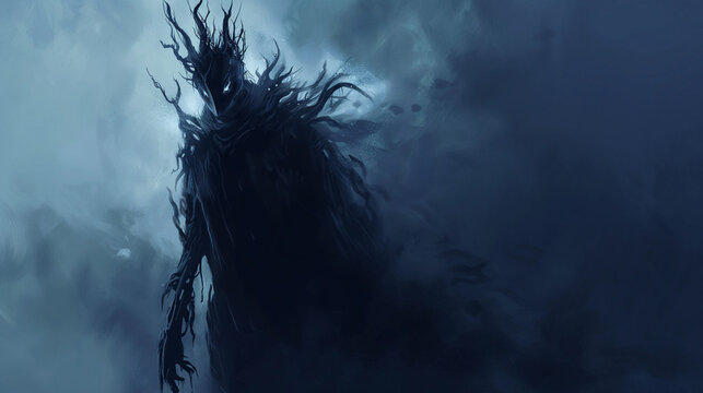 king of shadows, skeleton, skull, horror, evil, demon, zombie, ghost, art illustration, AI generative