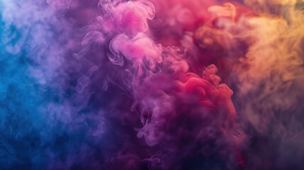 A plume of multi coloured smoke. Pink, purple, blue and red smoky background.  