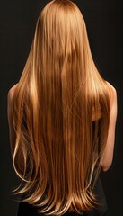 Stylish blonde woman with long shiny hair on dark background   beauty, health, and hair care