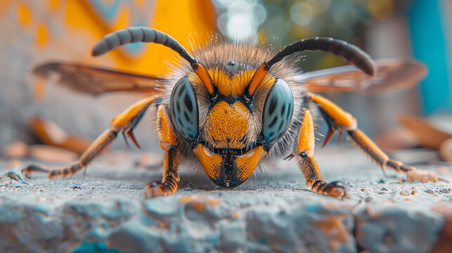 macro photo of a hornet close up