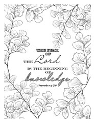 Biblical coloring illustration of Christian faith with Floral vintage frame with bible verse - 760195721