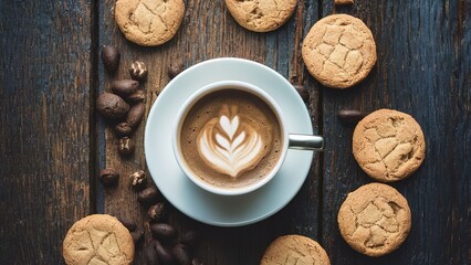 Cup coffee and cookies with beans concept food drink