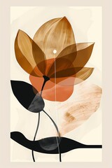 simple boho brown natural earth tone  abstract  flower  and nature inspired painting , Artwork for wall art and home decor