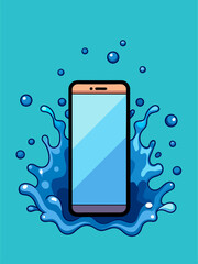 A smartphone template depicted on a watery blue backdrop.