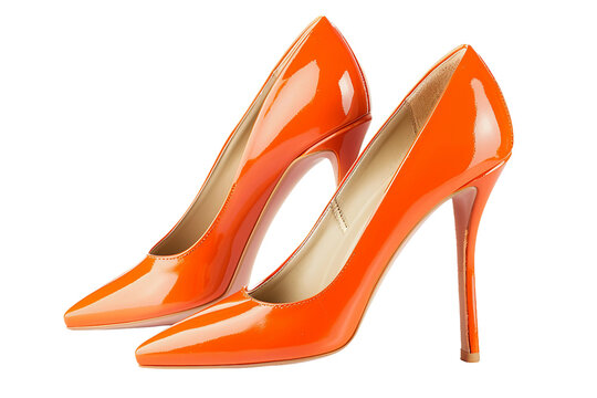 Orange Shoes with Heel Isolated on a Transparent Background.