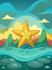 Fototapeta na wymiar A serene underwater landscape with a starfish vector gently floating in the tranquil waters.
