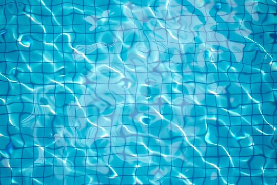 Swimming pool bottom caustics ripple and flow with waves background. Summer background. Texture of water surface. Overhead view. Vector illustration background. generative ai.