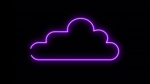 Glowing Neon Light Cloud Animation. Isolated Shape Glowing Neon Light. Isolated Neon Cloud on Black Background 4k Technology concept animated video design Artificial intelligence digital big data