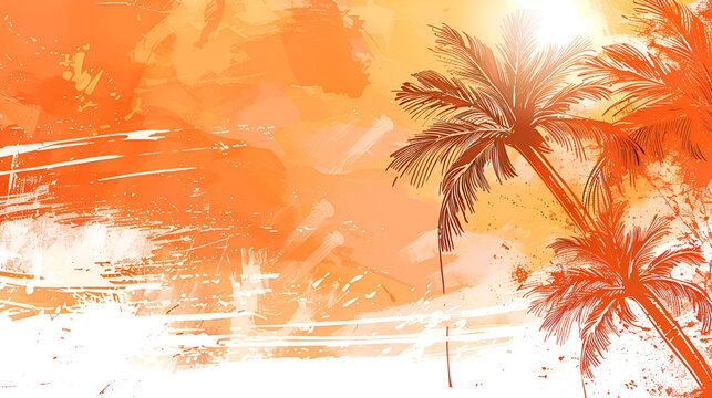 Summertime background with palm trees, summer sun and white brush strokes for your season graphic design. Hot Sunny Days. Vector illustration , stock photo