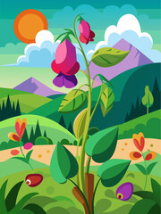 Fototapeta na wymiar Sweet pea flowers bloom profusely in a lush garden, creating a vibrant and fragrant landscape.