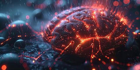 Background of AI brain with glowing connections machine learning innovation technology concept - obrazy, fototapety, plakaty
