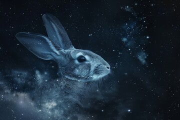 The Easter Bunny's Cosmic Journey: A Starry Constellation Shaped Like a Rabbit Against the Night Sky