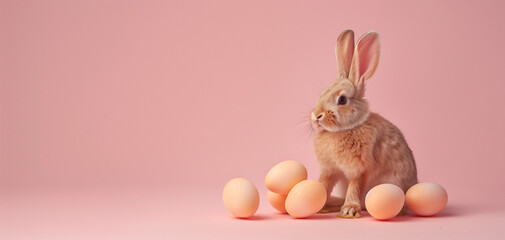 Fototapeta na wymiar easter bunny with eggs.Peach fuzz.Minimal creative food concept