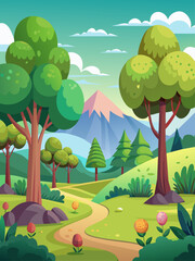 Naklejka premium A vector landscape background adorned with majestic trees.