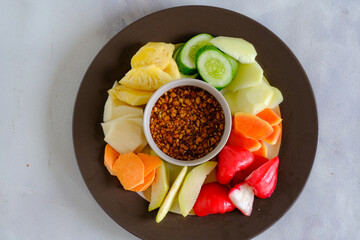 rujak buah, Indonesian fruit salad with peanut sauce