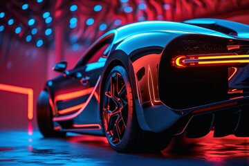A high end sports car gleaming under studio lights. - obrazy, fototapety, plakaty
