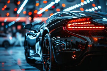 A high end sports car gleaming under studio lights.