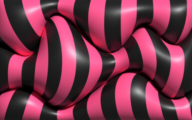 3d inflated fluid shapes with black and pink stripes. Liquid blob layer template. 