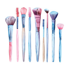 simple vector watercolour set of cute brusher makeup