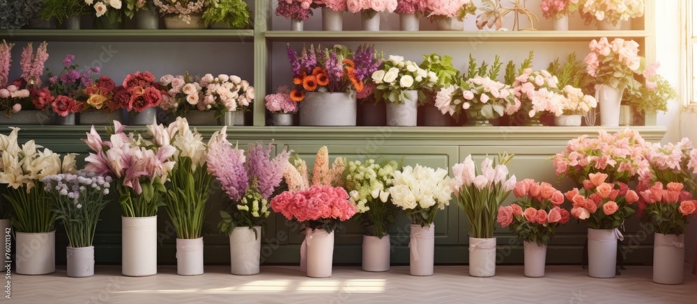 Poster Serenity in a Sunlit Room: Elegant Vases with Fresh Blooms by a Bright Window