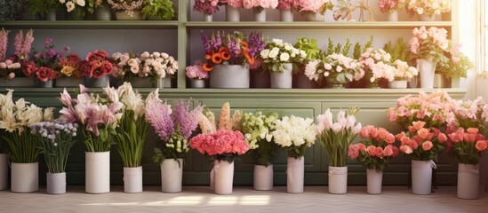 Fototapeta na wymiar Serenity in a Sunlit Room: Elegant Vases with Fresh Blooms by a Bright Window