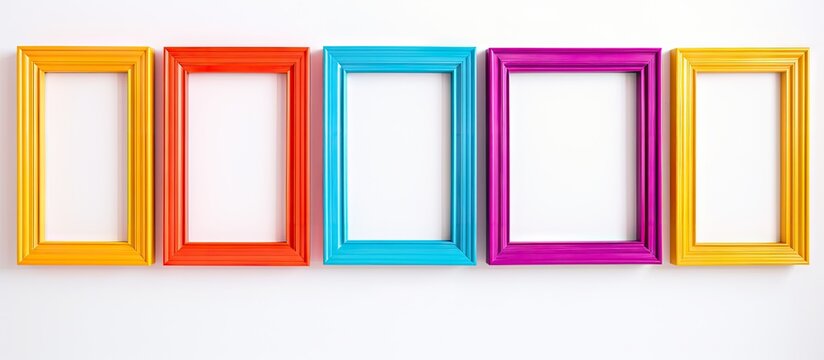 Vibrant Color Explosion: White Wall with Quirky and Diverse Colorful Frames