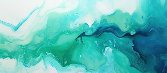 Foto op Plexiglas Kristal Vibrant Abstract Painting with Blue and Green Tones, Evoking Serenity and Depth
