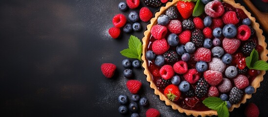 Tempting Homemade Berry Pie with Fresh Raspberries on Rustic Wooden Table