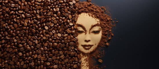 Captivating Close-up of Woman's Face Surrounded by Fragrant Coffee Beans