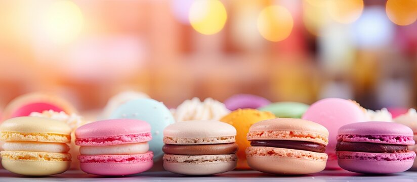 Vibrant Macarons in Assorted Pastel Colors, a Delicious French Dessert Treat