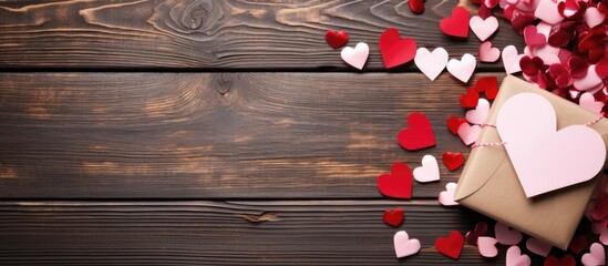 Fototapeta na wymiar Elegant Valentine's Day Background with Romantic Gift Box and Festive Hearts
