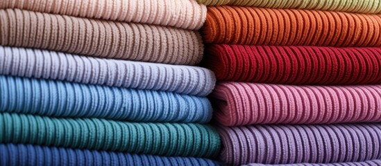 Vibrant Assortment of Cozy Knit Sweaters in a Colorful Pile for Winter Fashion Season