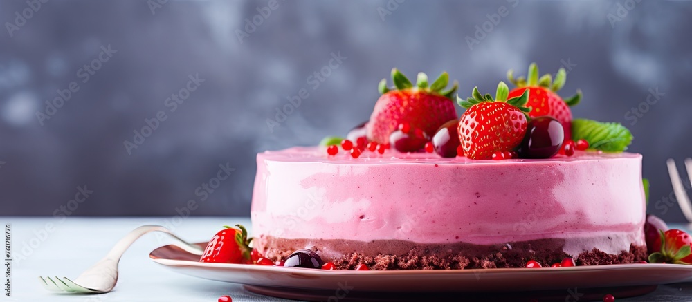 Sticker Delicious Strawberry Cake Topped with Fresh Berries for a Summery Delightful Dessert