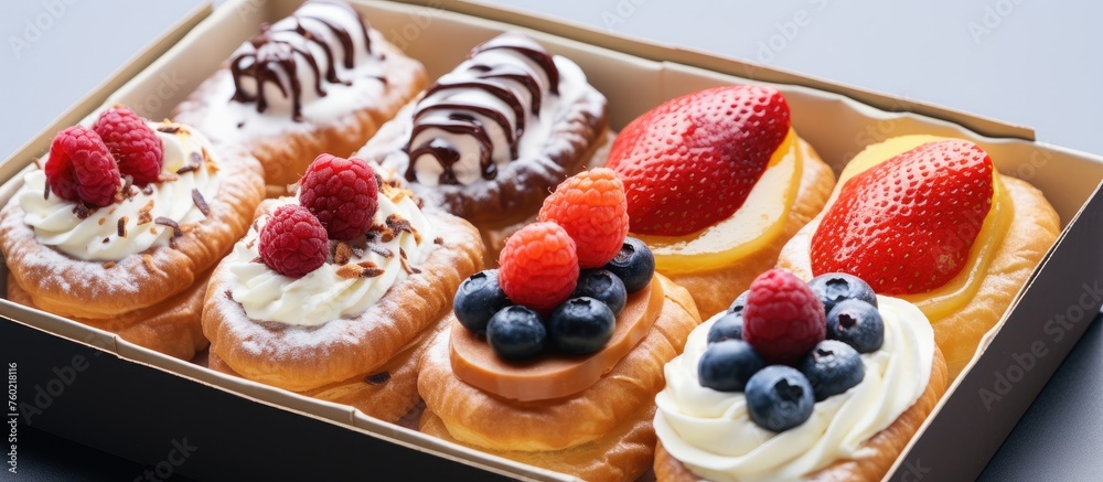 Canvas Prints Delicious Assortment of Freshly Baked Pastries with Cream and Fruit Toppings