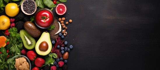 A Vibrant Collection of Fresh Fruits and Vegetables Set on a Stylish Black Background