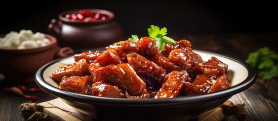 Delicious Homemade Meal Served in a Rustic Bowl on Wooden Table