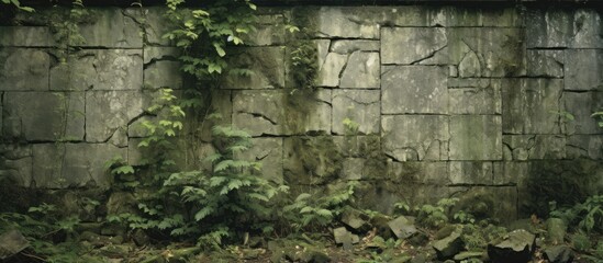 Serene Stone Wall Covered in Lush Green Ivy Foliage, Nature's Artistic Display