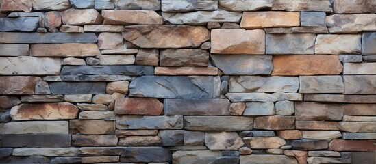 Fototapeta premium Rustic Stone Wall showcasing intricate pattern of earthy brown and tan stones