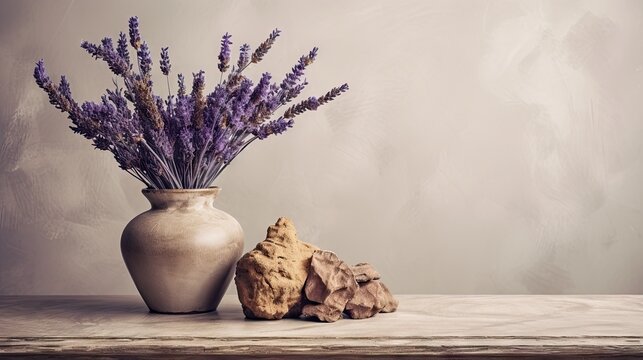 Elegant Vase Displaying Lavender Flowers on a Wooden Table - Home Decor Concept