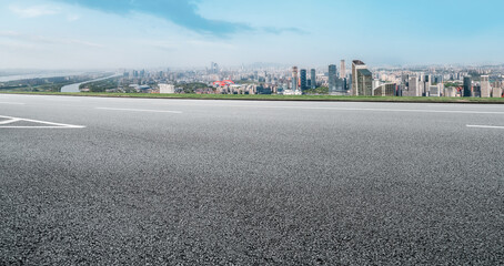 Empty City Highway with Panoramic Skyline View