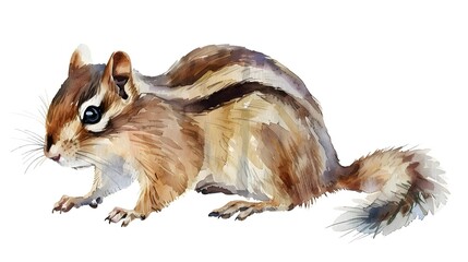Collection of watercolour paintings of a chipmunk isolated on white background