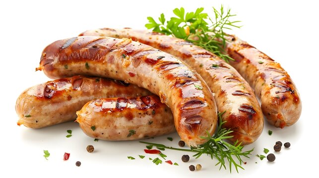 Grilled bratwurst sausages bundle isolated on transparent background