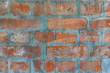 Old Dirty Red Brick Wall. Fragment Of Brick Wall Of Old Building Close